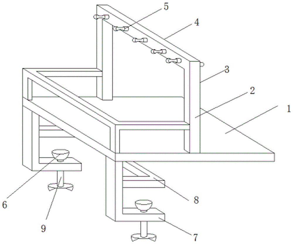 一种悬空式桌面书法绘画用具放置架的制作方法