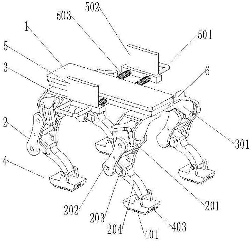 一种山区搬运用四足仿生机器人,其结构包括机身,四条机械腿,四个转向