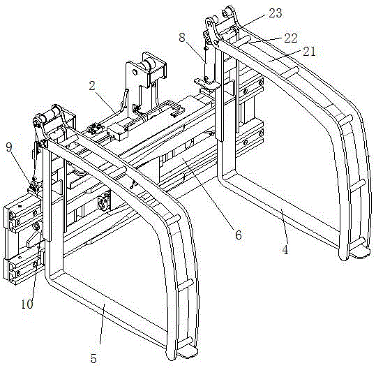 一种辅助货叉运输的倾翻调距式管夹装置的制作方法