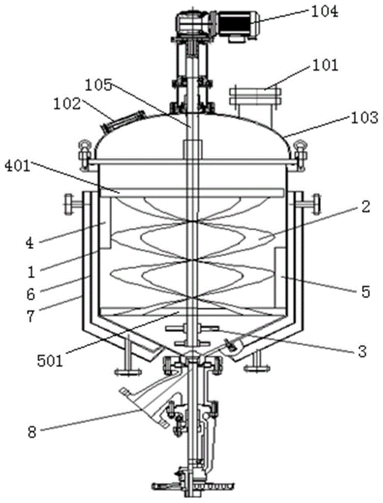 所述反应釜包括釜体,搅拌装置,控温装置和出料装置,所述搅拌装置包括