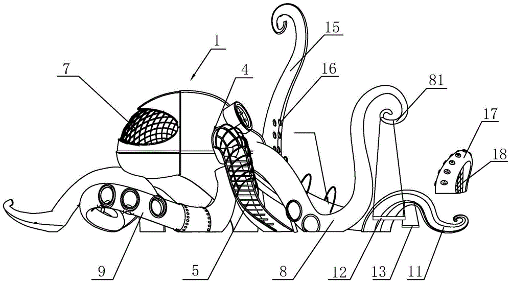 一种章鱼实体式儿童游乐设施的制作方法