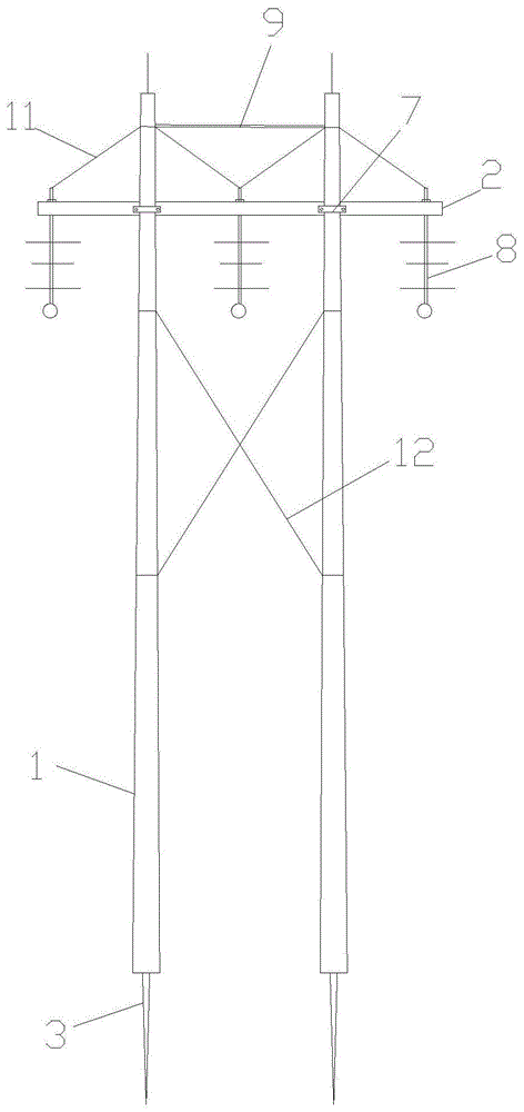 所述横担底部呈等距安装有三个绝缘子,所述横担上方设置有连杆,所述