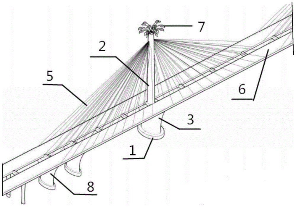 一种环排支座树桩花盆形托架的双幅四索面多塔斜拉桥的制作方法