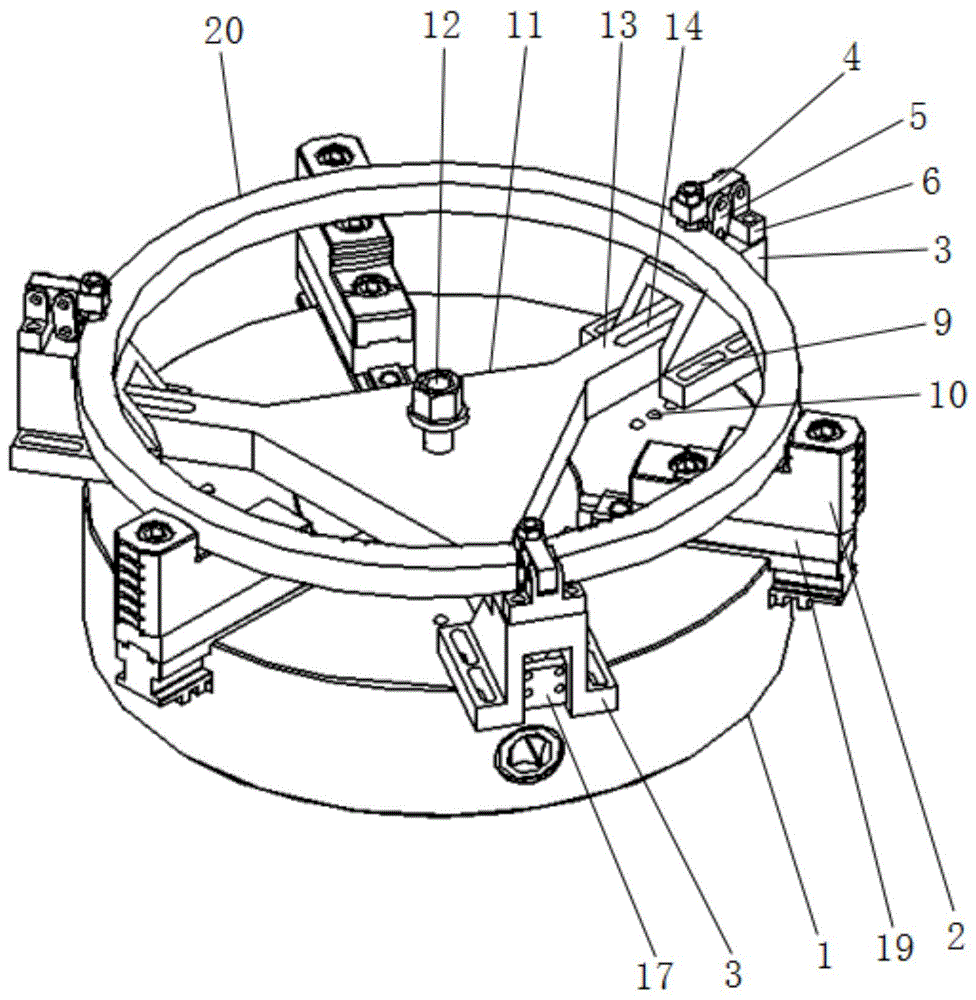 一种飞轮齿圈车内圆的半自动夹紧通用工装的制作方法
