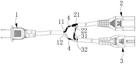 一种一拖二两插电源线的制作方法