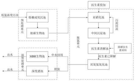 一种抗生素限制硝化细菌的低氨氮浓度污水主流厌氧氨氧化系统及其工艺