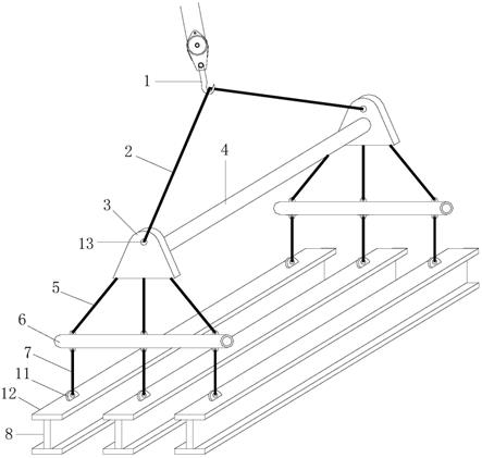 型钢梁易拆支架一钩多吊装置的制作方法