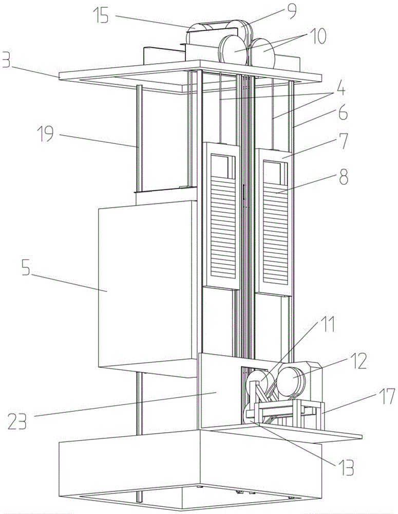 往往需要考虑曳引机和对重的位置布局,现有的背包式电梯结构复