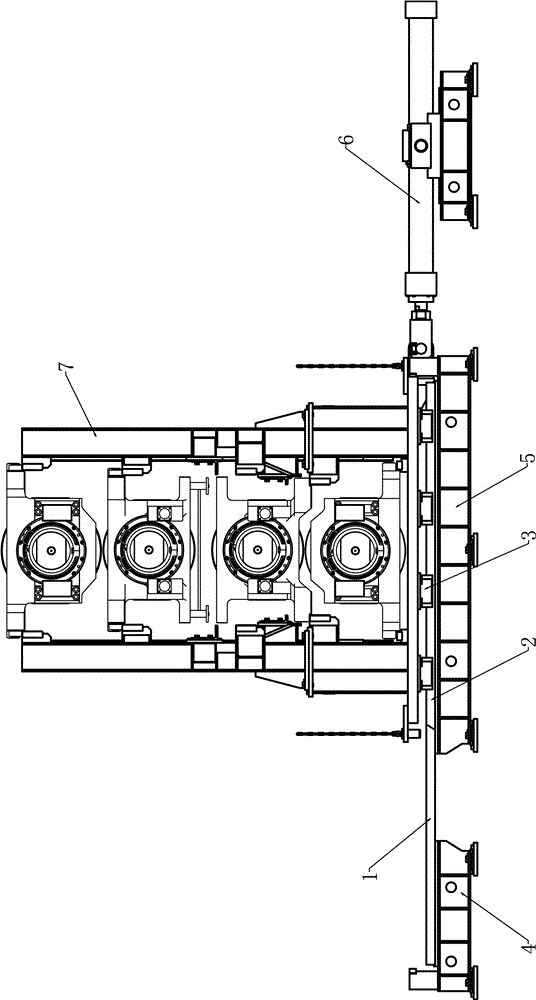 平整机传动侧分段直线导轨换辊横移装置的制作方法