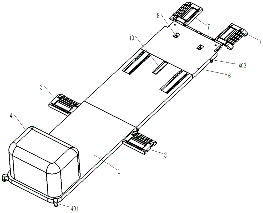 一种带有联动翻板式夹臂的伸缩式汽车搬运机器人用车头机架的制作方法