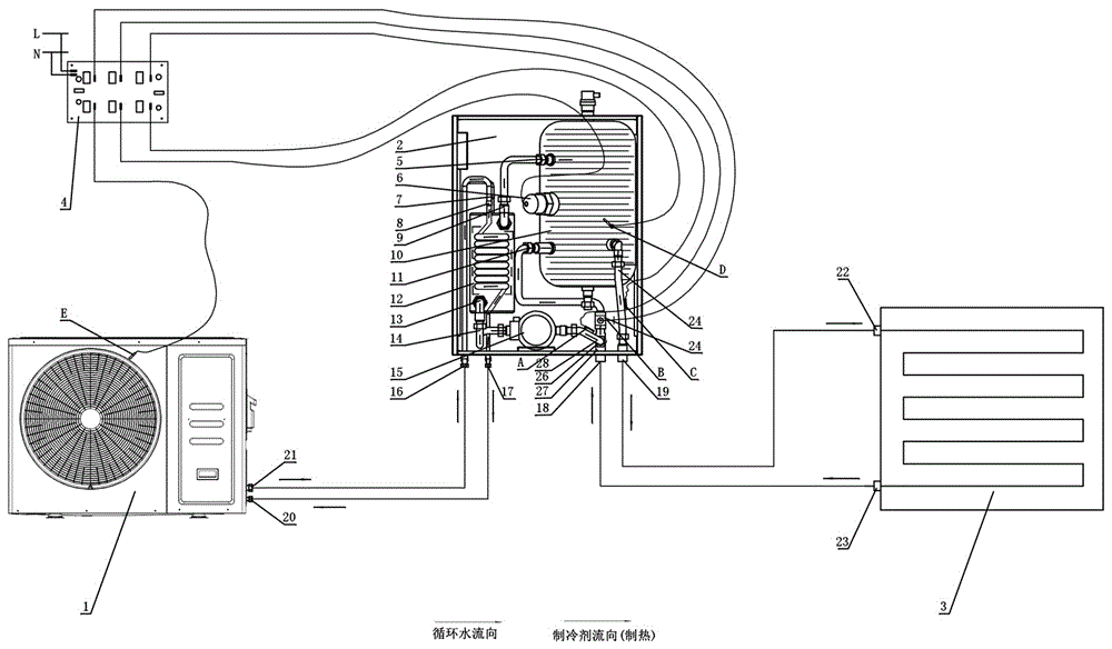 一种用来提高热泵采暖系统热效率的电磁阀组件装置及其控制方法与流程