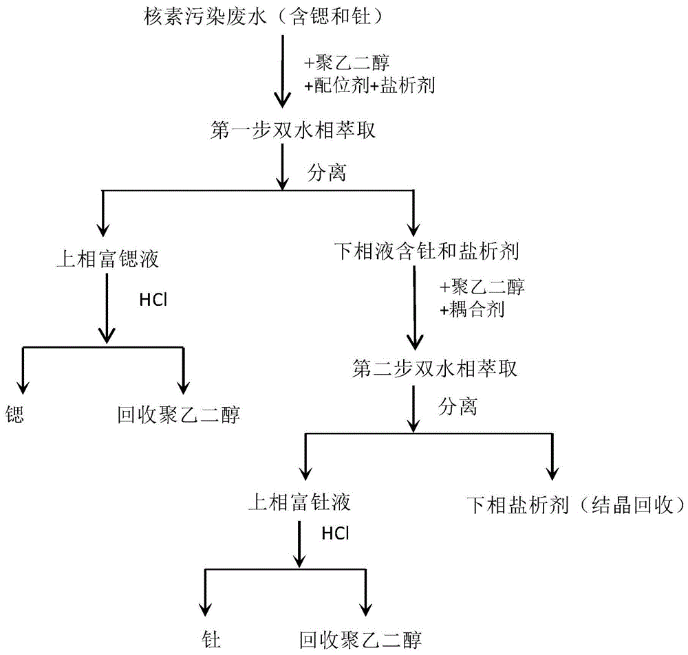 一种双水相分步萃取回收废水中锶和钍的方法