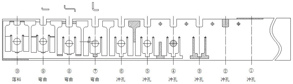 一种电器开关过电片冲压级进模具及其使用方法