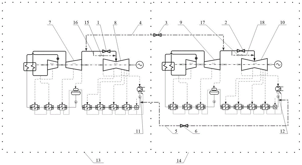 机组间基于中排及其冷却的耦合调峰系统及其运行方法与流程