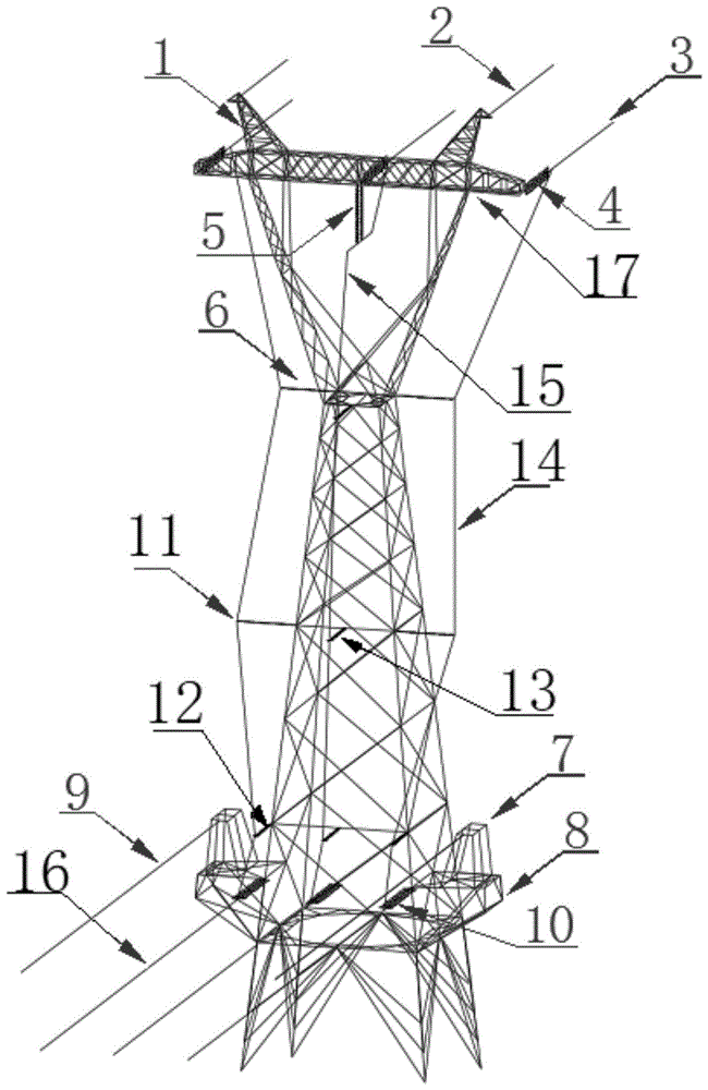 单回架空输电线路钻跨塔的制作方法