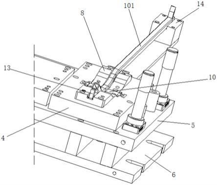 一种汽车通风盖安装加强杆的多角度折弯成型模具的制作方法