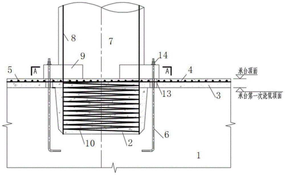 一种分层浇筑承台与预制墩柱连接构造及施工方法与流程
