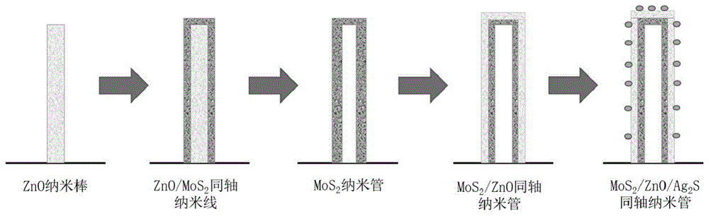 一种MoS2/ZnO/Ag2S同轴纳米管阵列的制备方法