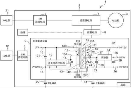 开关电源装置及具有该装置的车载用电动压缩机和开关电源装置的制造方法与流程