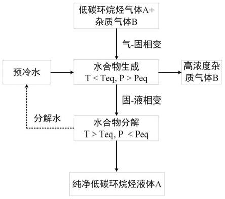 通过气体水合物气-固-液相变的低碳环烷烃气体富集与回收方法