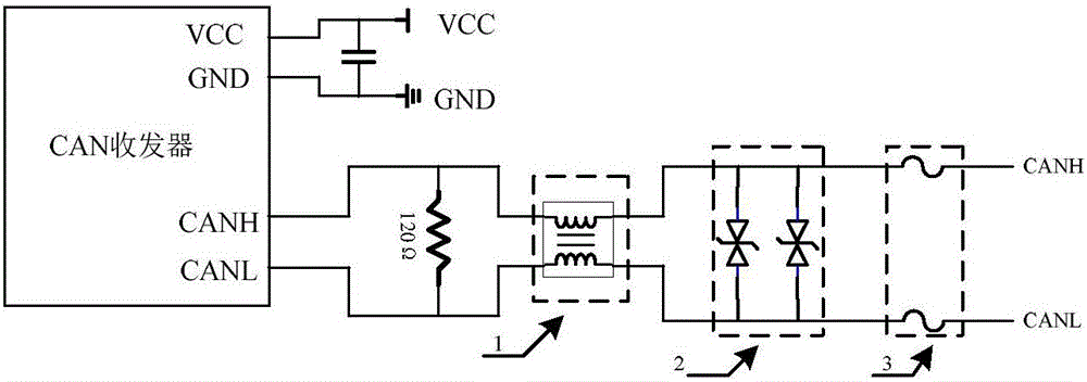 增強(qiáng)CAN總線信號(hào)的抗共模噪聲干擾能力的電路系統(tǒng)的制作方法與工藝