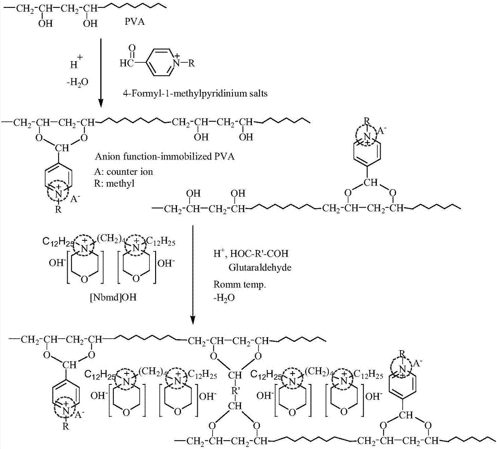 一种在吡啶功能化聚乙烯醇中引入双核吗啉离子液体构筑复合阴离子膜的