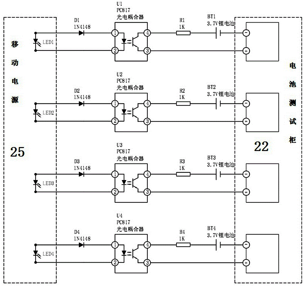 一種以電池測(cè)試柜對(duì)移動(dòng)電源電量指示燈進(jìn)行測(cè)試的裝置的制作方法