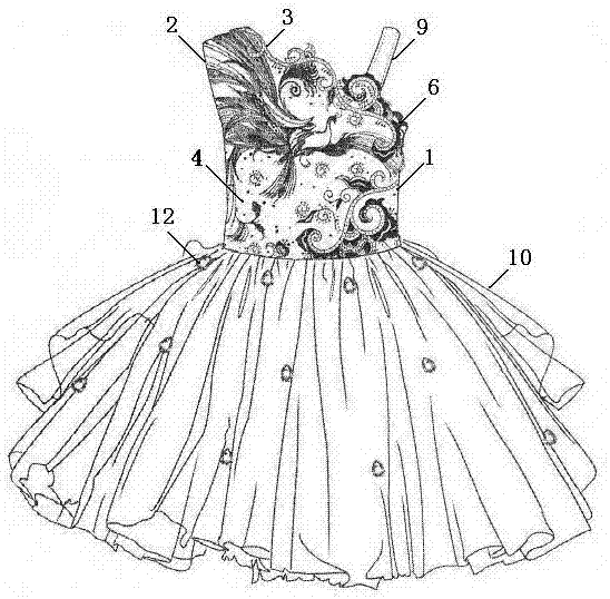 一种有蕾丝孔雀花饰的女童公主裙的制作方法