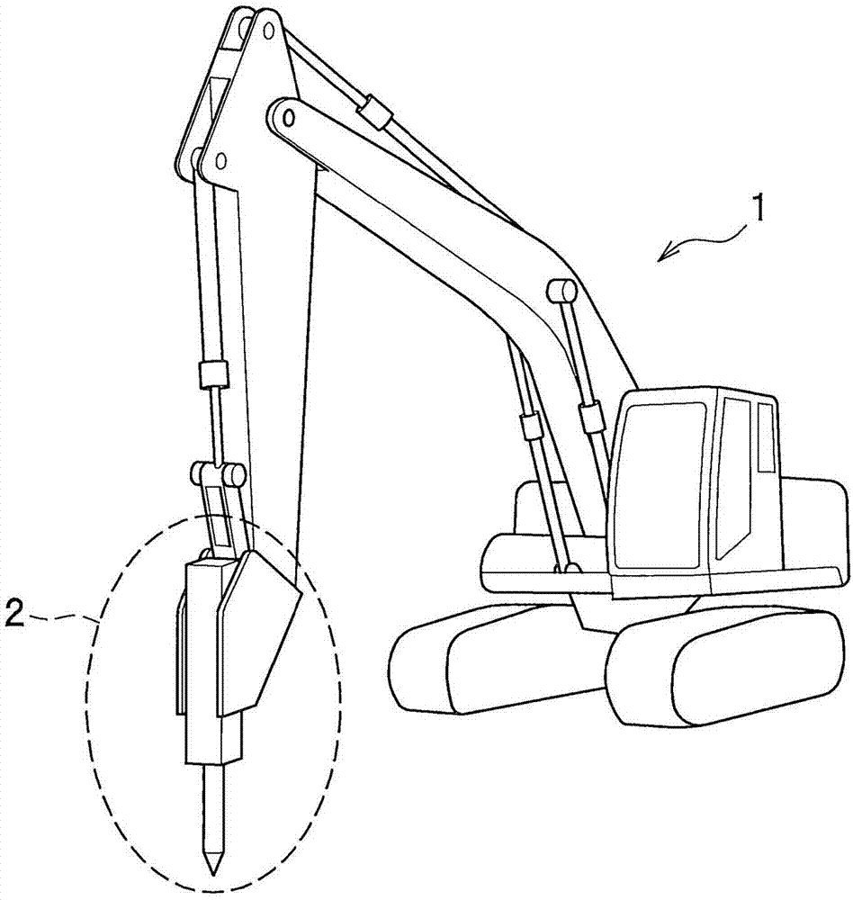 背景技术液压破碎锤作为液压挖掘机的附件被安装,其通过使凿杆(chisel