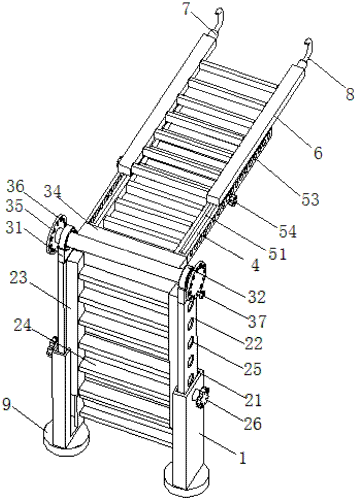 本实用新型涉及梯子设备技术领域,具体为一种可折叠式伸缩梯