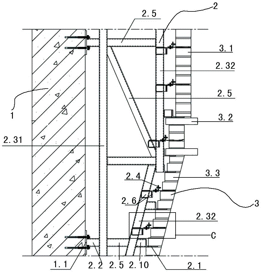 一种倒锥型悬挑砖连拱幕墙体系的制作方法