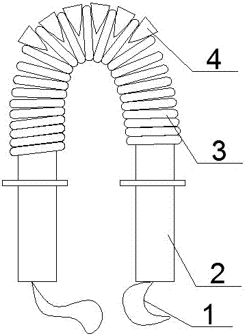 一種安全臂力器,其特徵在於:包括安全帶(1),手柄(2),彈簧(3),楔子(4)