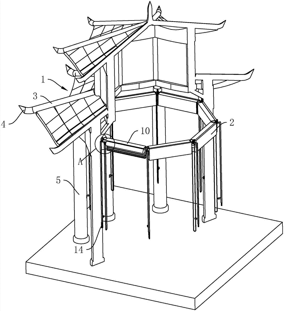 采用八角重檐攒尖亭的结构对传统园林景观进行布置的方式