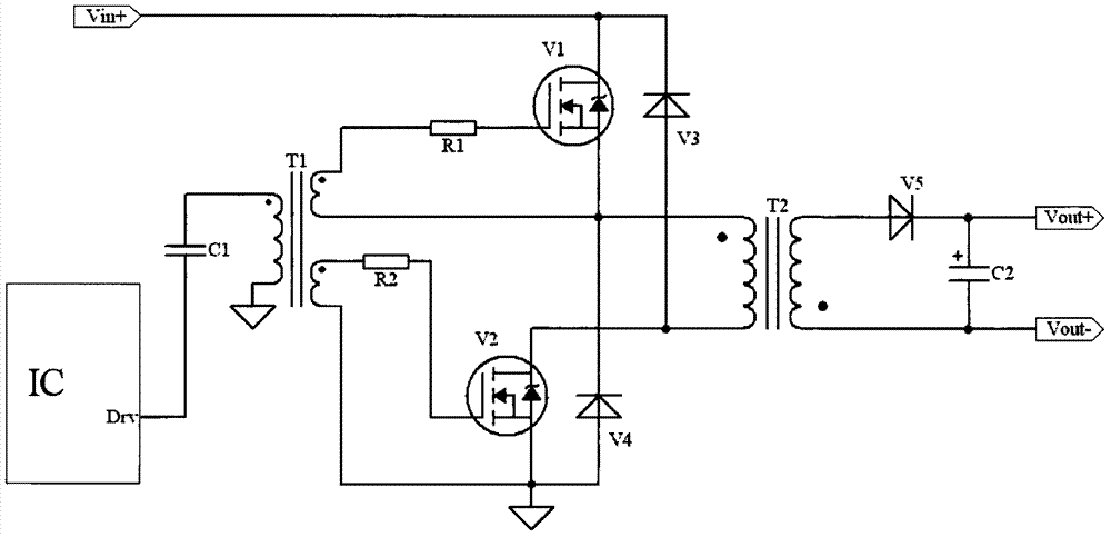 一种双管反激式变换器,由双管反激变换电路,具有pwm驱动信号输出的