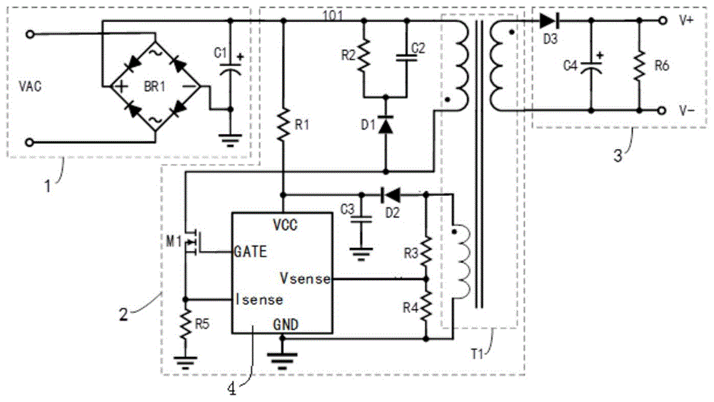 一種具有初級反饋和峰值功率的反激式數字開關電源電路的製作方法