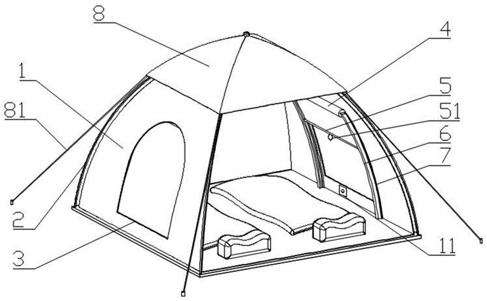 一种带上卷门帘便于出入的新型帐篷的制作方法
