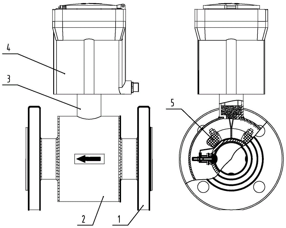 背景技术:现有电磁水表的技术方案有两种常用结构:通径型,采用整个