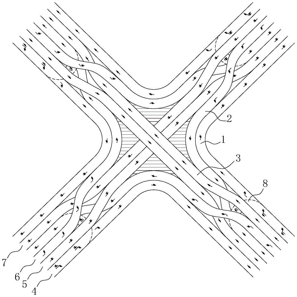 本發明屬於立交橋道路技術領域,具體涉及一種人車分離式雙層立交橋.