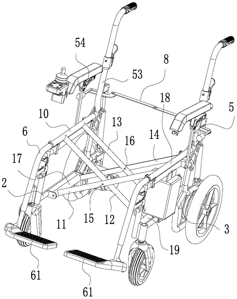 背景技术:据市场调查和专利检索,现有的电动轮椅结构复杂,如中国专利