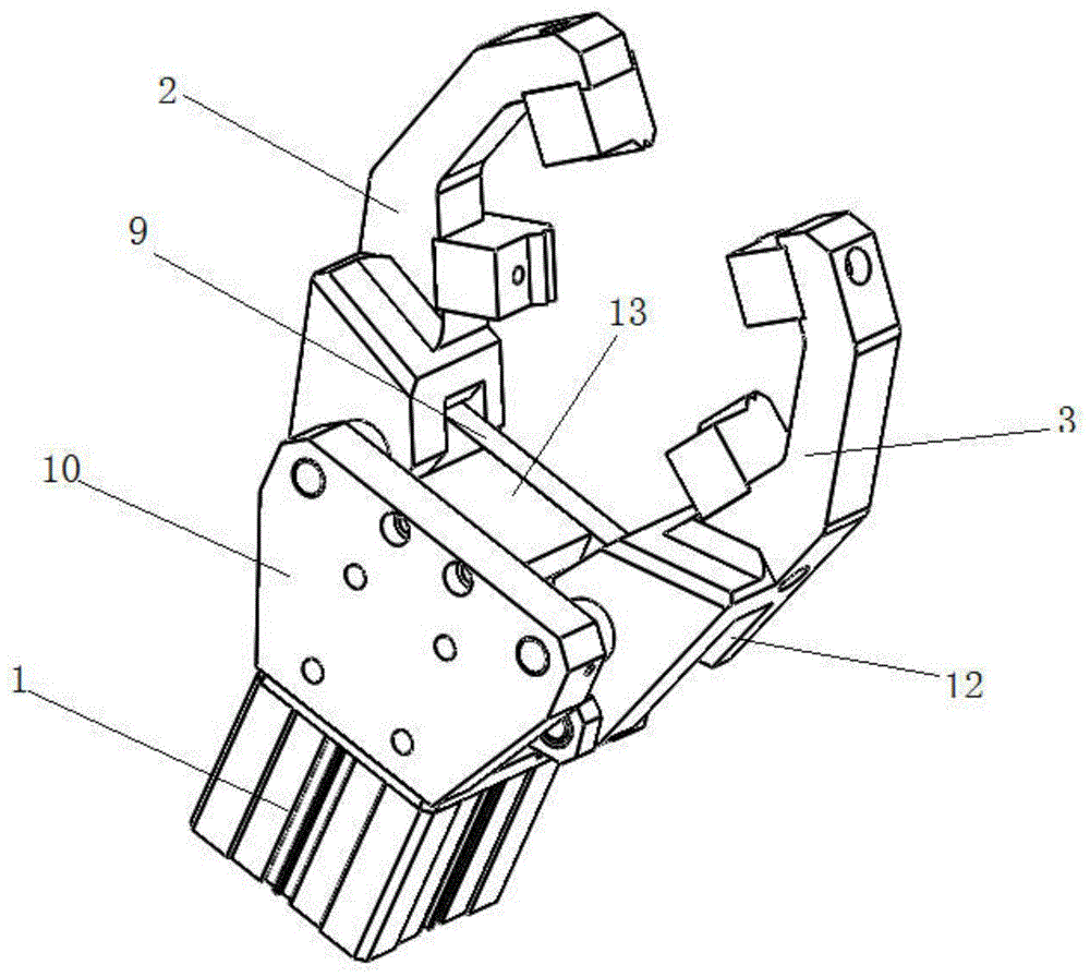 4,其公开了一种机器人夹爪夹具结构,包括机械臂和连接在机械臂前端