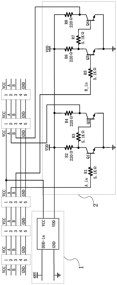 本实用新型涉及dmx512控制电路,特别涉及基于dmx512传输过程中的辅助