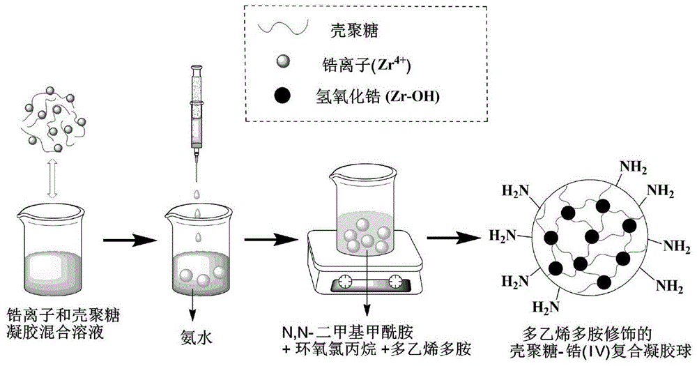 富氨基化合物修飾的殼聚糖-鋯複合凝膠球及製備與應用的製作方法