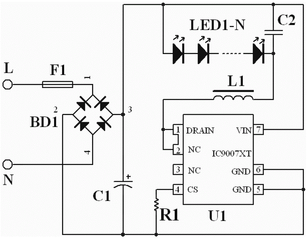 一种内置续流二极管led恒流线路的制作方法