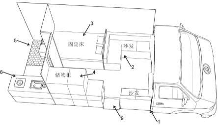 一种固定床共享后置厨卫空间的房车的制作方法