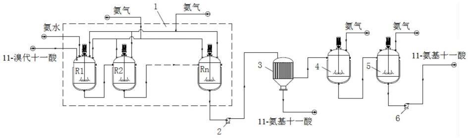 11-溴代十一酸制备11-氨基十一酸的工艺系统及方法与流程