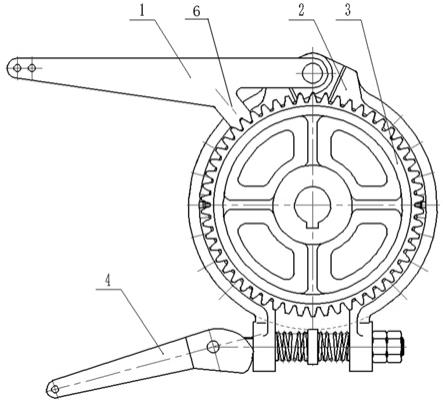 本實用新型涉及抽油機減速器用剎車裝置,具體是一種易加工的齒式剎車