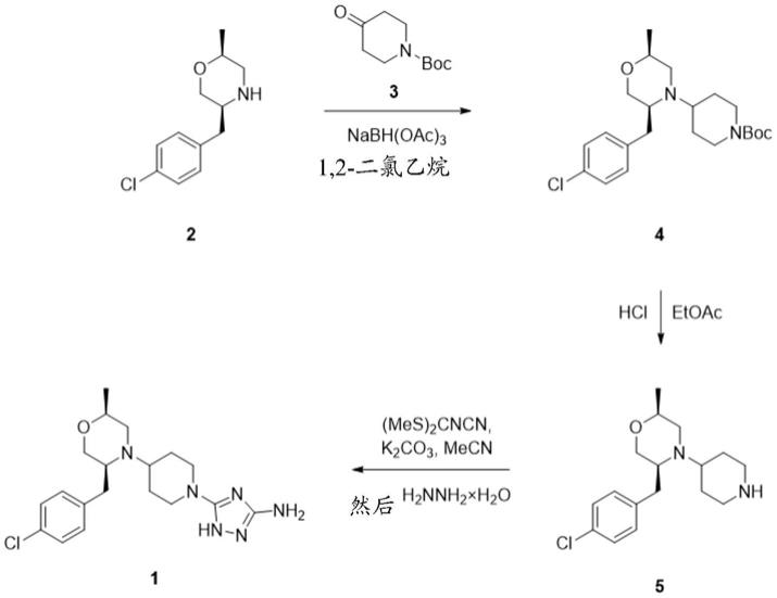 制备5-(4-((2S,5S)-5-(4-氯苄基)-2-甲基吗啉代)哌啶-1-基)-1H-1,2,4-三唑-3-胺的方法与流程
