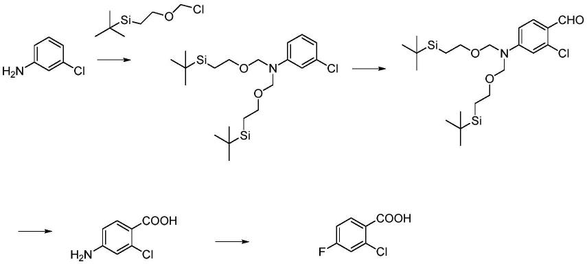一种通过Meerwein芳基化反应合成2-氯-4-氟苯甲酸的方法与流程