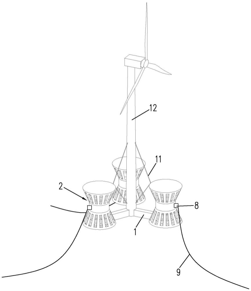 一种双锥栅板式海上风电浮动式基础结构