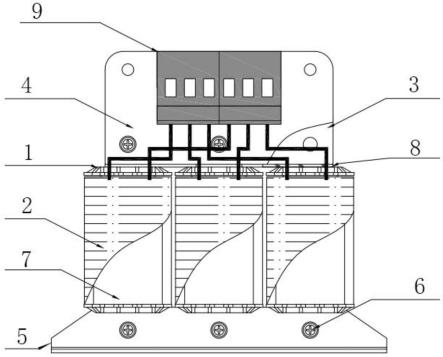 一种支架与夹板连体的三相电抗器的制作方法